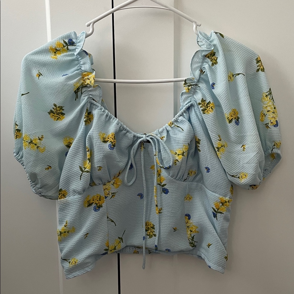 Sugarlips Floral Textured Top in Light Blue and Yellow